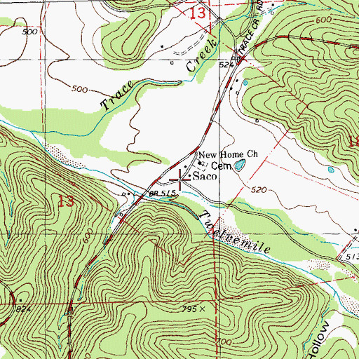 Topographic Map of Saco, MO