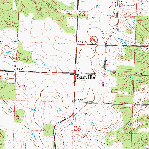 Topographic Map of Sacville, MO