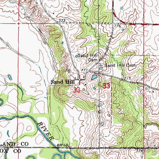 Topographic Map of Sand Hill, MO