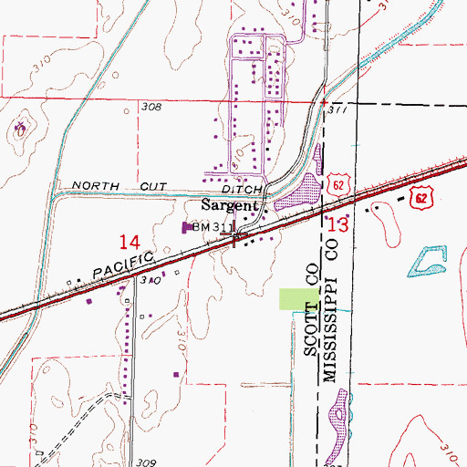 Topographic Map of Sargent, MO