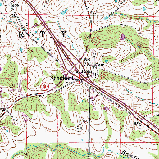 Topographic Map of Schubert, MO