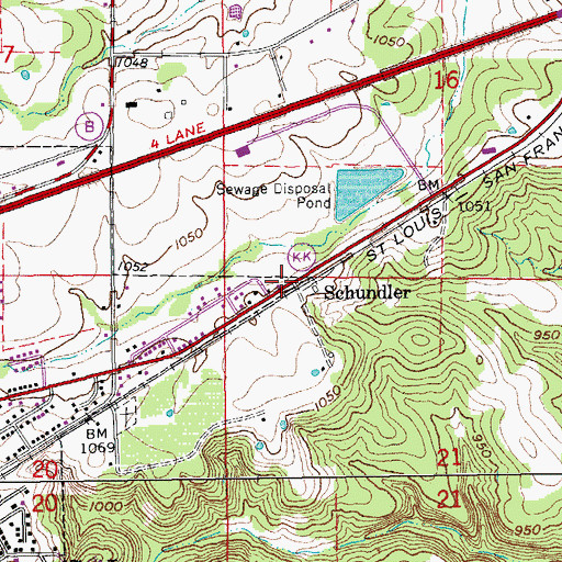 Topographic Map of Schundler, MO
