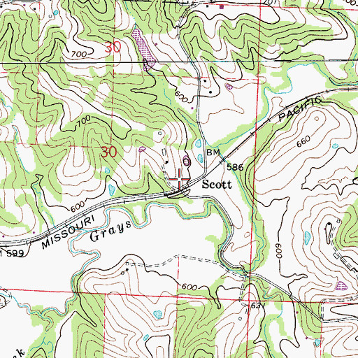Topographic Map of Scott, MO