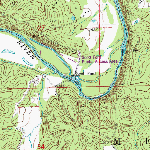 Topographic Map of Scott Ford, MO