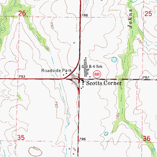 Topographic Map of Scotts Corner, MO