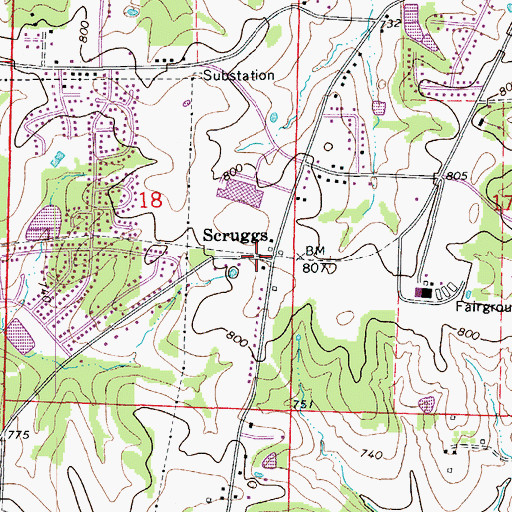Topographic Map of Scruggs, MO