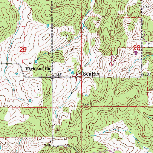 Topographic Map of Seaton, MO