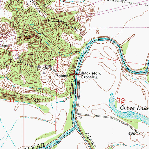 Topographic Map of Shackleford Crossing, MO