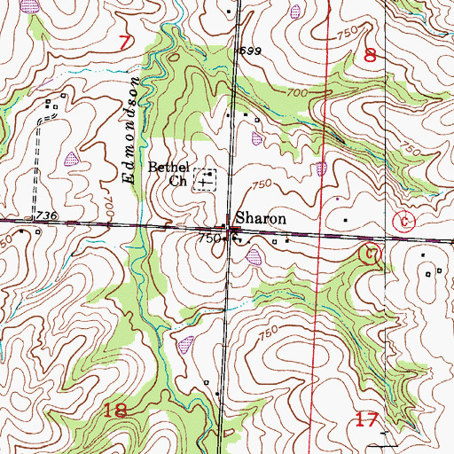 Topographic Map of Sharon, MO
