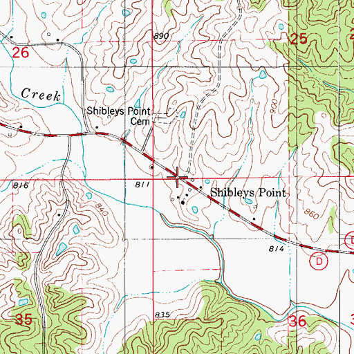 Topographic Map of Shibleys Point, MO
