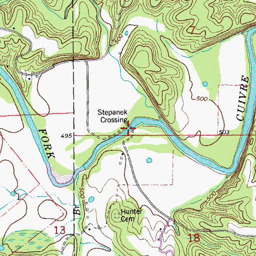 Topographic Map of Stepanek Crossing, MO