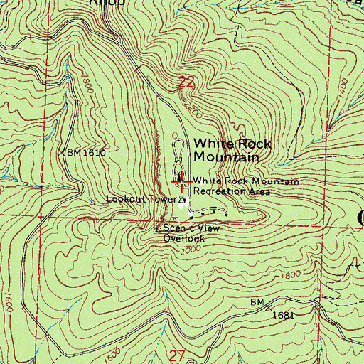 Topographic Map of White Rock Mountain Recreation Area, AR