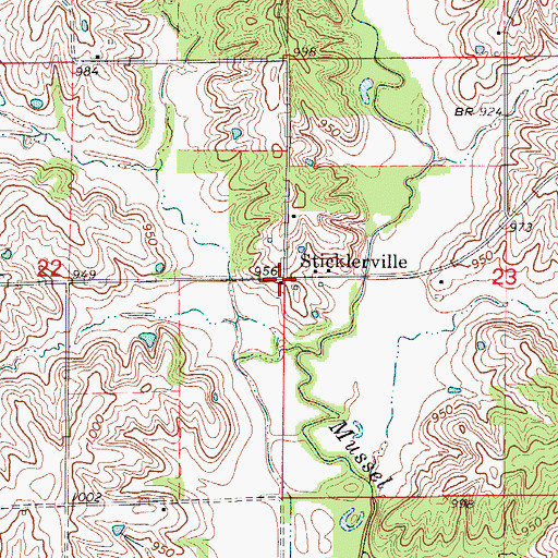 Topographic Map of Sticklerville, MO
