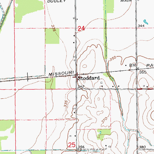 Topographic Map of Stoddard, MO