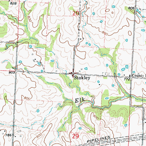 Topographic Map of Stokley, MO