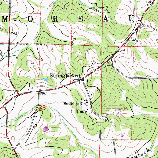 Topographic Map of Stringtown, MO