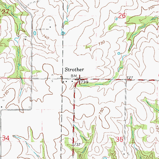 Topographic Map of Strother, MO