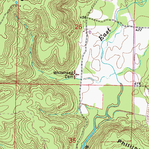 Topographic Map of Whitehead Cemetery, AR