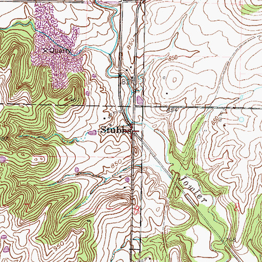 Topographic Map of Stubbs, MO