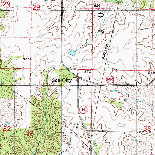 Topographic Map of Sue City, MO