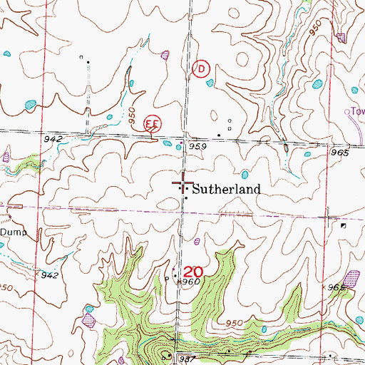 Topographic Map of Sutherland, MO