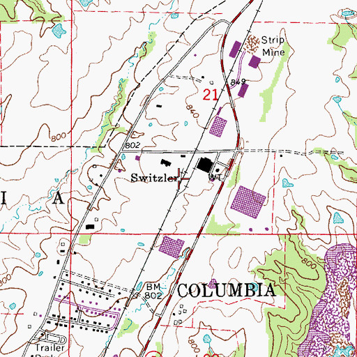 Topographic Map of Switzler, MO