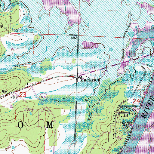 Topographic Map of Tackner, MO