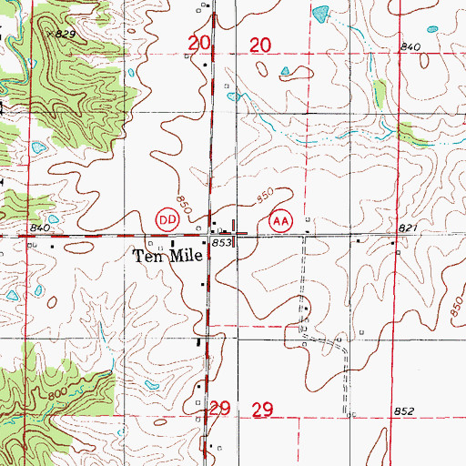 Topographic Map of Ten Mile, MO