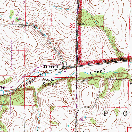 Topographic Map of Terrell, MO