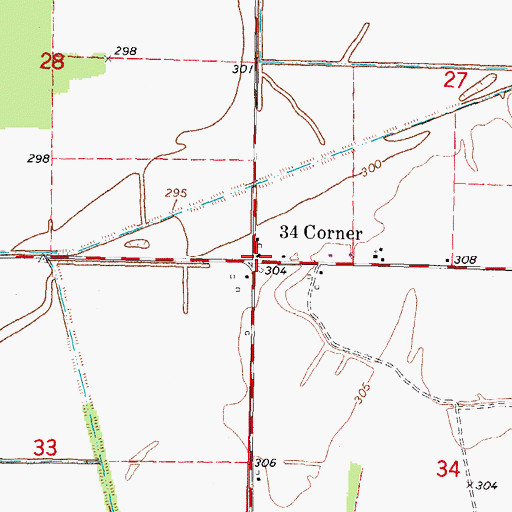 Topographic Map of Thirtyfour Corner, MO