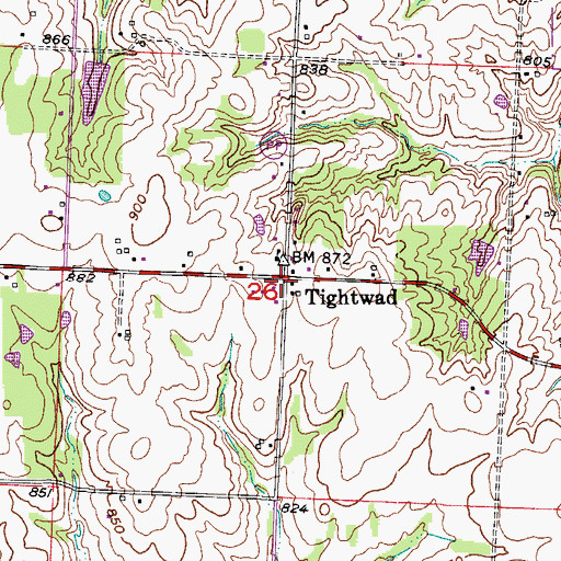 Topographic Map of Tightwad, MO