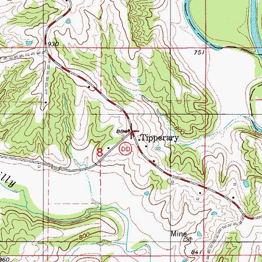 Topographic Map of Tipperary, MO