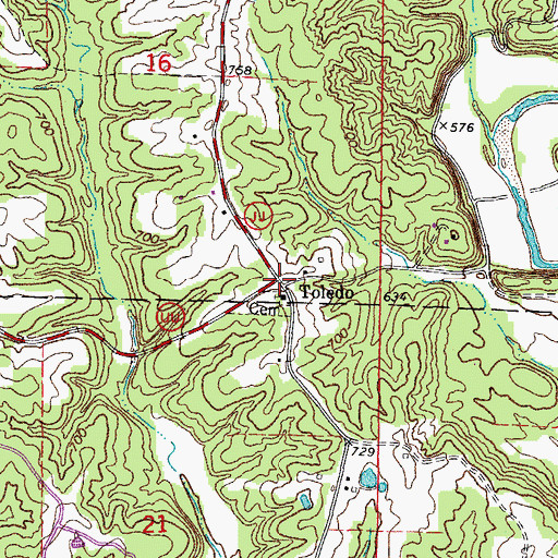 Topographic Map of Toledo, MO