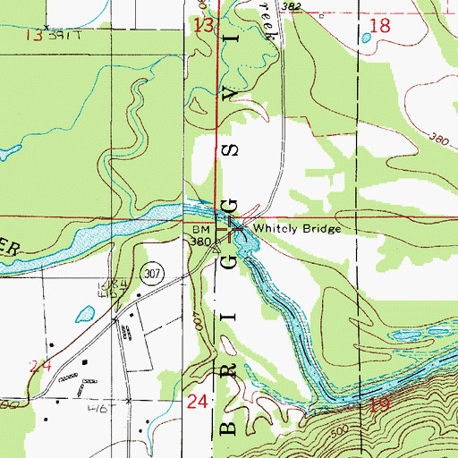 Topographic Map of Whitely Bridge, AR