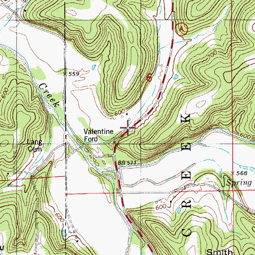 Topographic Map of Valentine Ford, MO
