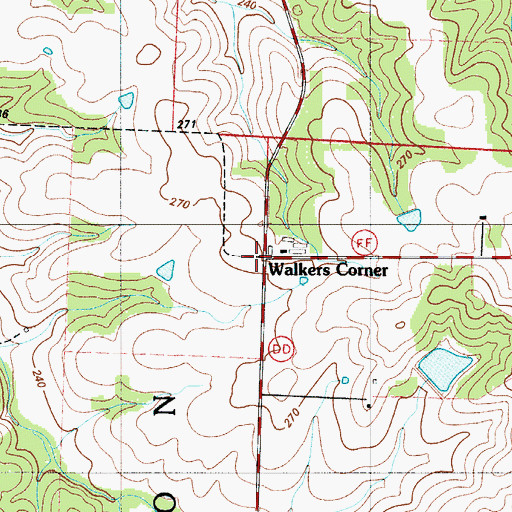 Topographic Map of Walkers Corner, MO
