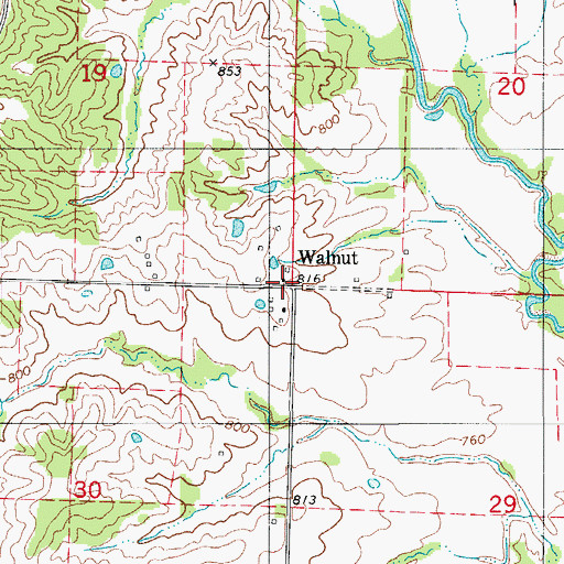 Topographic Map of Walnut, MO