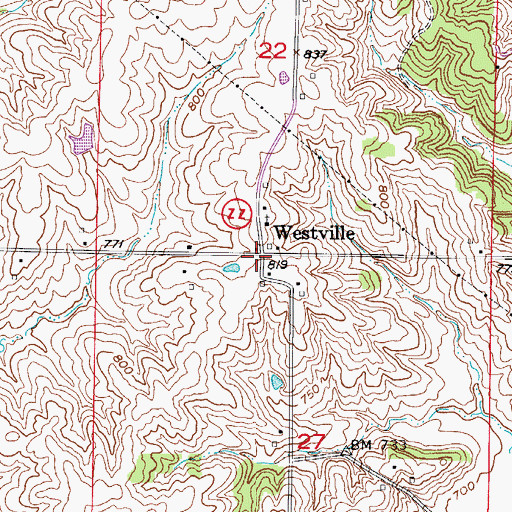 Topographic Map of Westville, MO