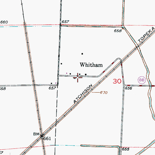 Topographic Map of Whitham, MO