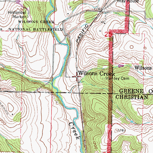 Topographic Map of Wilsons Creek, MO