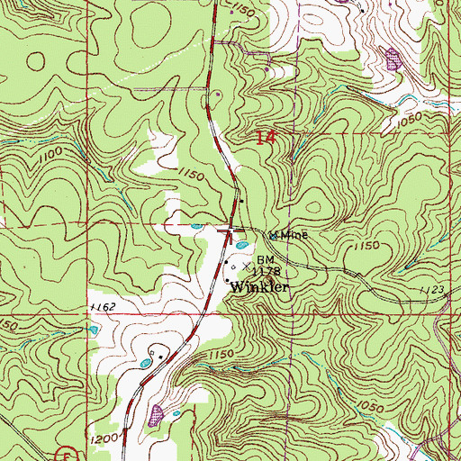 Topographic Map of Winkler, MO