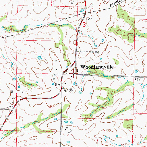 Topographic Map of Woodlandville, MO