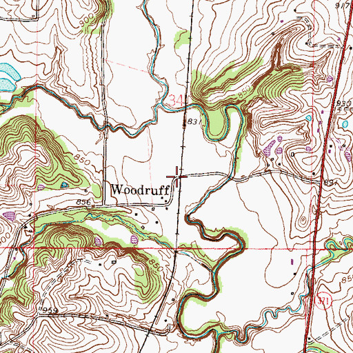 Topographic Map of Woodruff, MO