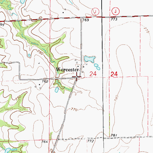 Topographic Map of Worcester, MO