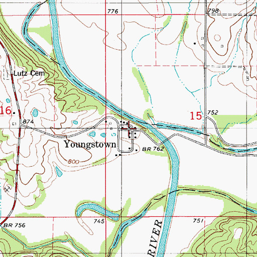 Topographic Map of Youngstown, MO