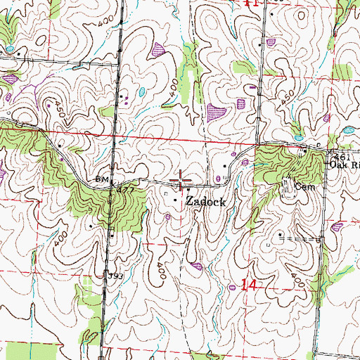Topographic Map of Zadock, MO