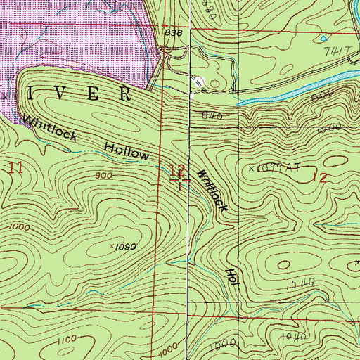Topographic Map of Whitlock Hollow, AR