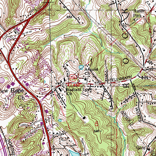 Topographic Map of Arnold Church, MO