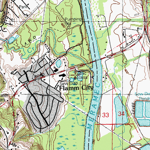Topographic Map of Flamm City Public Access, MO