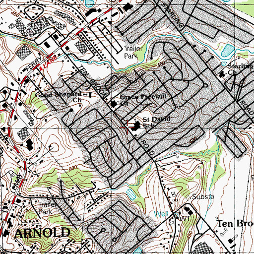 Topographic Map of Saint David School, MO